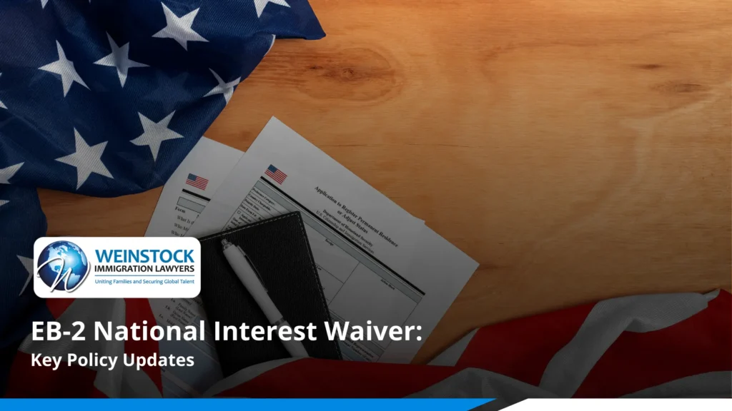 EB-2 National Interest Waiver key policy updates banner with U.S. flag