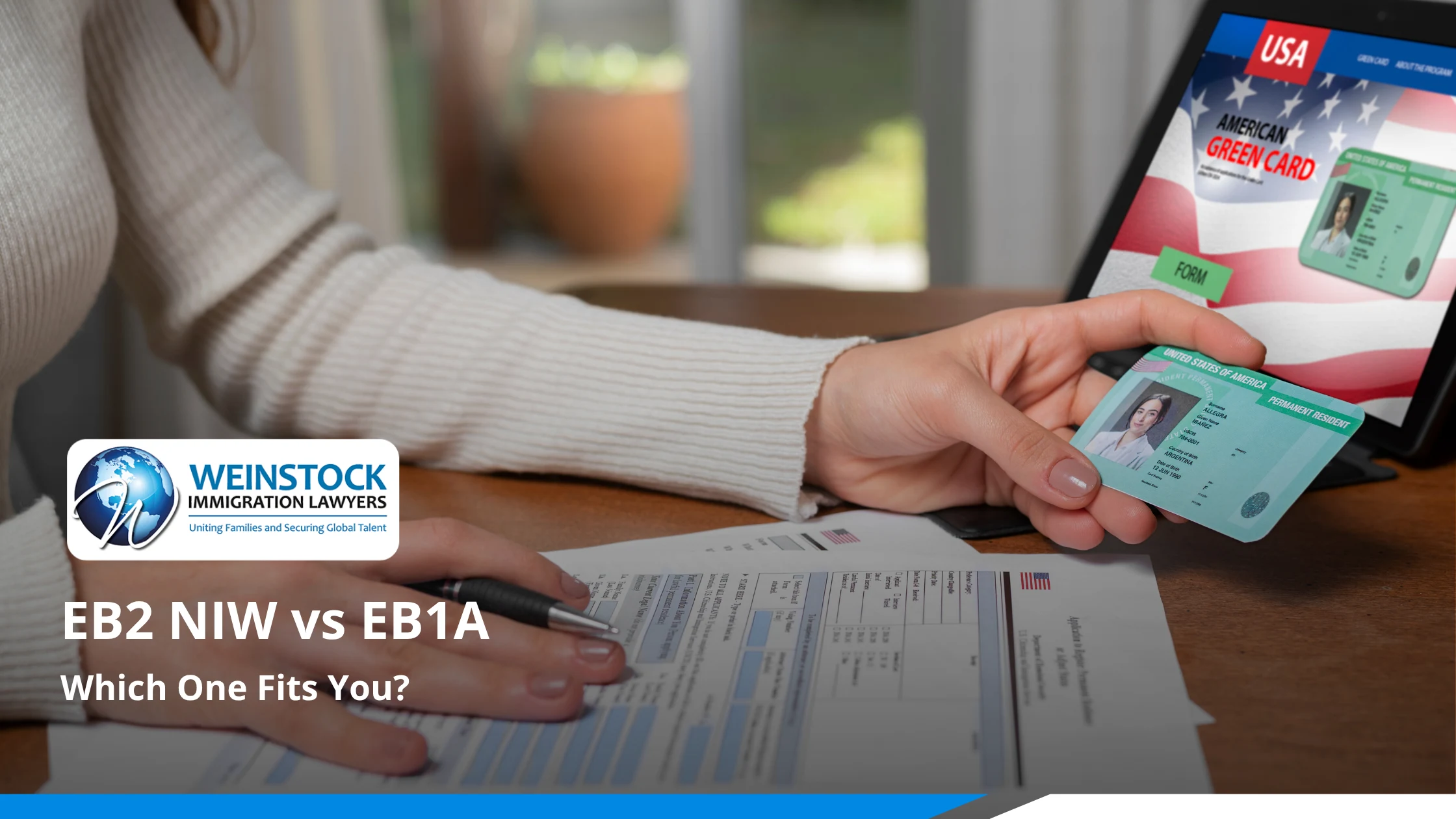 Green card applicant comparing EB2 NIW vs EB1A employment-based immigration options