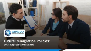 Immigration lawyer consulting a couple in office
