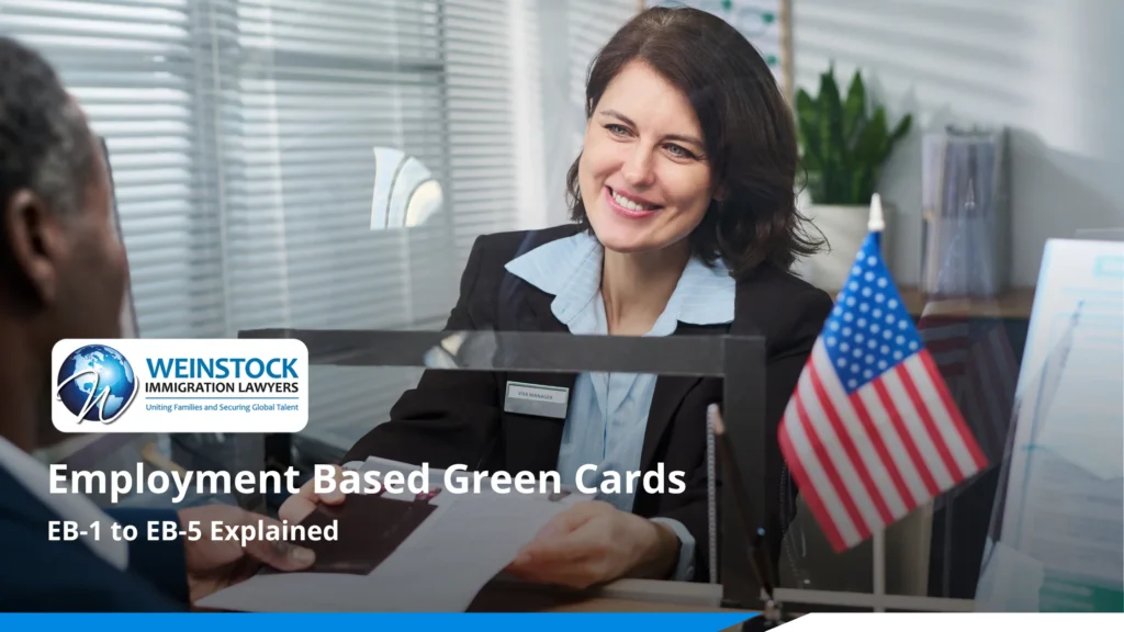 Immigration attorney discussing EB-1 to EB-5 employment-based green card options with a client